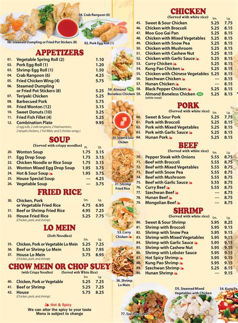 Chinese Food Menu In Chinese