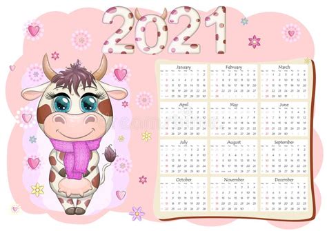 Calendar 2021 Ox Symbol Of The New Year Vector Design Template