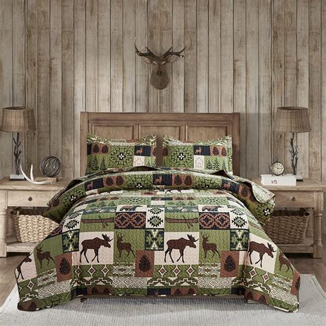 Arl Home Quilt Set Queenfull Size Rustic Bedding Green Plaid Quilt