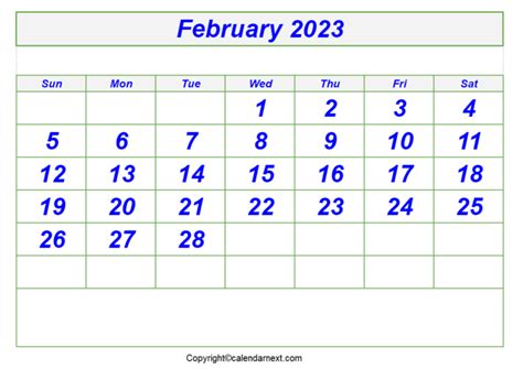 Blank February 2023 Calendar Calendar Next