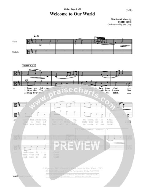 Welcome To Our World Viola Sheet Music Pdf Chris Rice Praisecharts