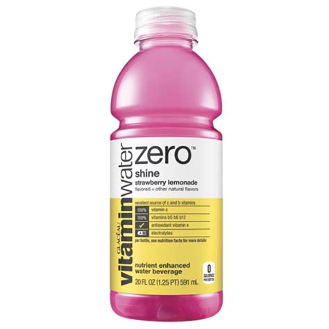 Vitamin Water Zero Shine Strawberry Lemonade 20 Oz Plastic Bottles Pack Of 24
