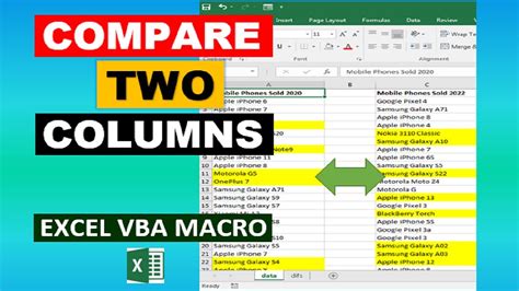 Compare Two Columns Excel Vba Macro Youtube
