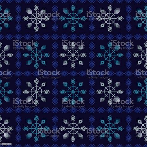 Seamless Vector Background Cross Stitch Norwegian Snowflakes Folk