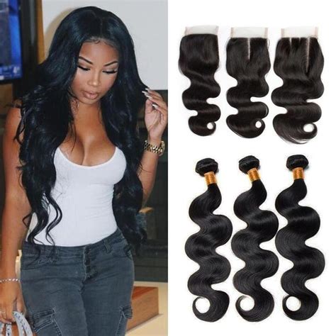 Quality Peruvian Body Wave Lace Closure With 3bundles Human Hair Weaves