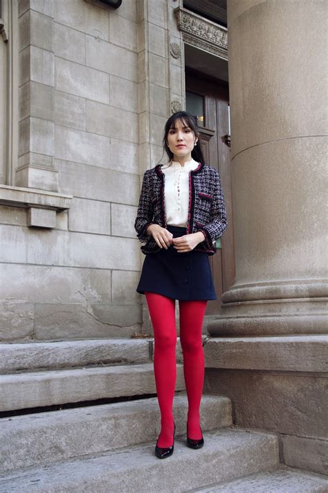 tweed bow fashion tights red tights tights outfit