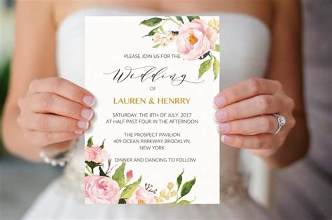Peony Wedding Invitation Template Printable Floral Wedding Invitation