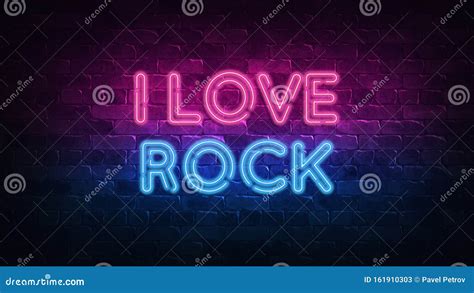 I Love Rock Neon Sign Purple And Blue Glow Neon Text Brick Wall Lit By Neon Lamps Night
