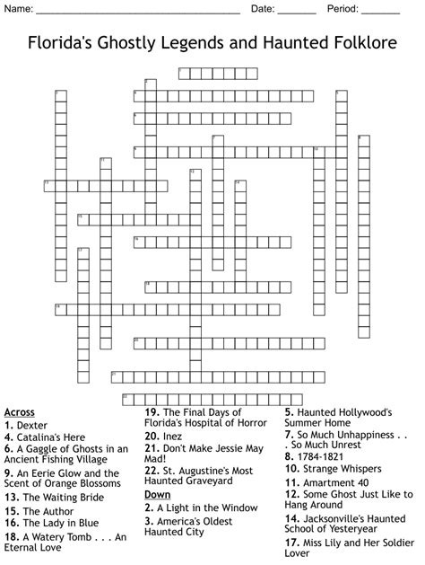 Floridas Ghostly Legends And Haunted Folklore Crossword Wordmint
