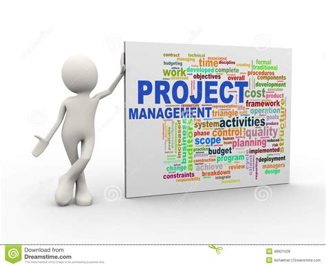 3d Man Standing With Project Management Wordcloud Word