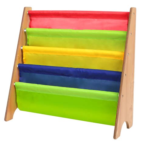 Buy Homfa Kids Book Storage Colourful Sling Bookcase Wooden Book Rack