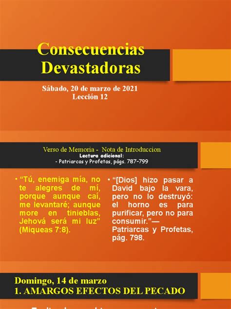 Leccion Es No 12 Sabado 20 De Marzo 2021 Pdf David Pecado