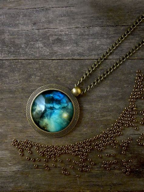 Universe Pendant Galaxy Necklace Blue Green Space Necklace Universe