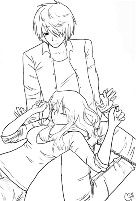 Cute Anime Couple Hugging Coloring Pages