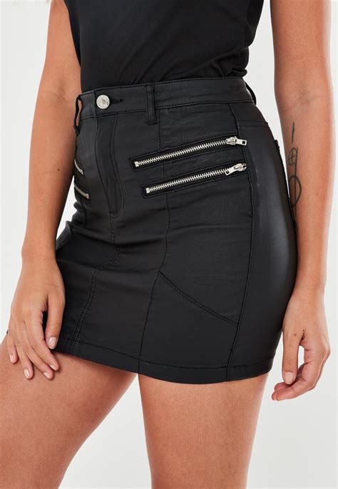 Petite Black Coated Denim Biker Detail Mini Skirt Missguided