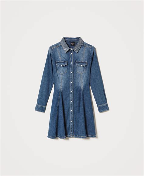 Denim Shirt Dress With Studs Woman Blue Twinset Milano