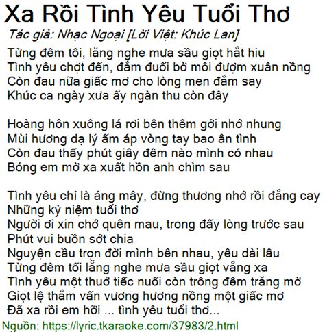 Loi Bai Hat Xa Roi Tinh Yeu Tuoi Tho Nhac Ngoai Loi Viet Khuc Lan