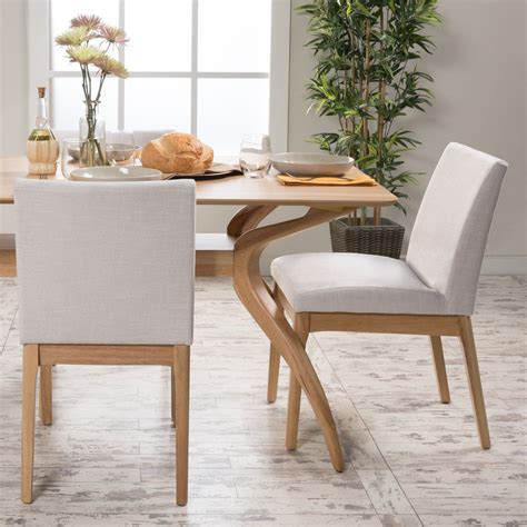 Leona Fabric And Wood Finish Dining Chair Set Of 2 Oak Dining Chairs