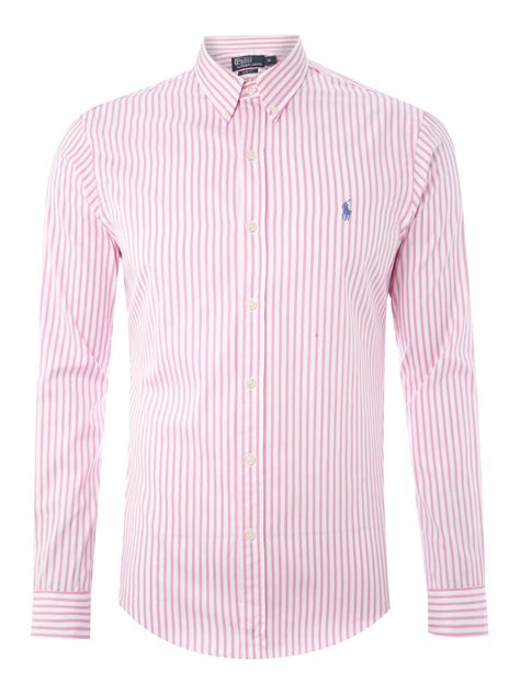 Polo Ralph Lauren Long Sleeved Slim Fitted Bold Striped Shirt In Pink