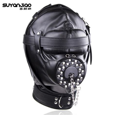 Buy Adjustable Faux Leather Bdsm Hood With Blowjob