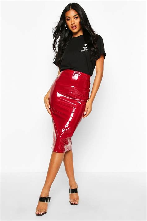 Vinyl Longerline Midi Skirt Red Leather Skirt Skirts Dresses With