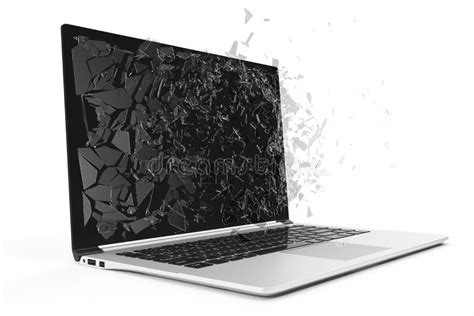 Computer Or Laptop With Broken Screen Isolated On White Background For