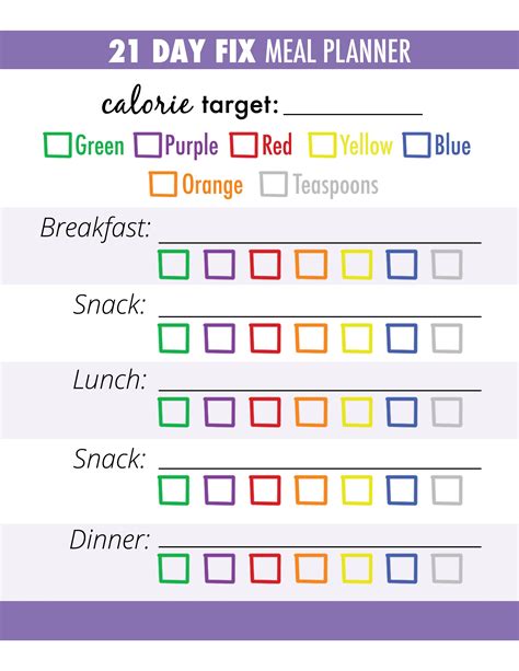 Free Printable 21 Day Fix Meal Planner