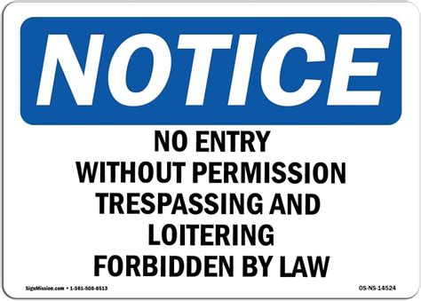 Buy Osha Notice Signs No Entry Without Permission Trespassing Sign