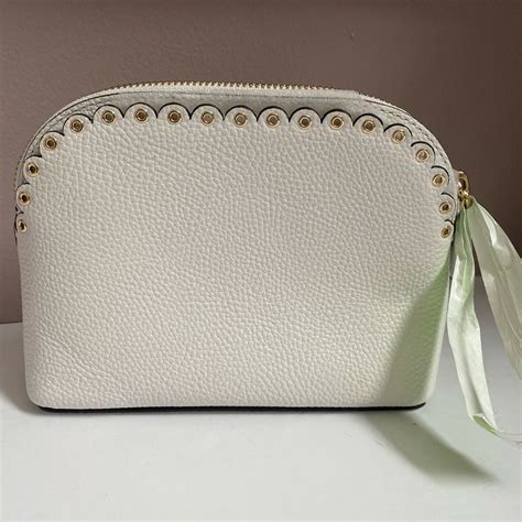 Michael Kors Cosmetic Bag White Pebbled Leather Scalloped Perforated