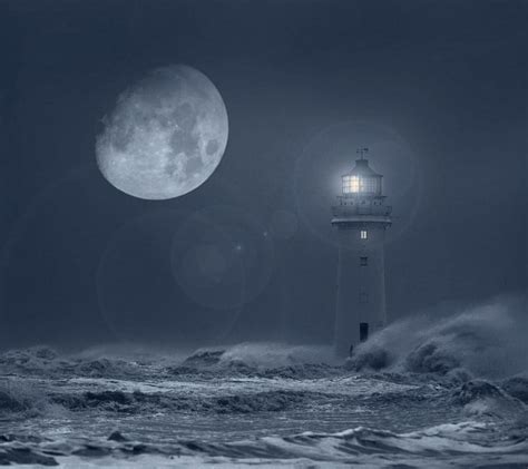Lighthouse Beacon Moon Storm Sea Night Light Hd Wallpaper Peakpx