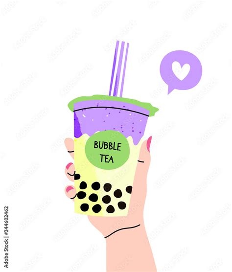 Colorful Vector Illustration Of A Hand Holding A Bubble Tea Cup Boba
