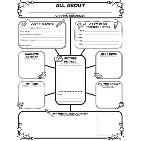 Start by opening our free, customizable graphic organizer template. Graphic Organizer Poster, All-About-Me Web, Grades 3-6 ...
