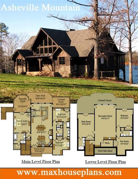 Rustic Lake House Plan With An Open Living Floor Plan Featuring Vaulted