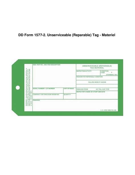 Dd Form 1577 2 Unserviceable Reparable Tag Materiel Forms Docs