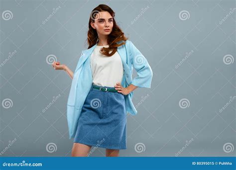 Fashion Model Girl In Beautiful Fashionable Clothes In Studio Stock