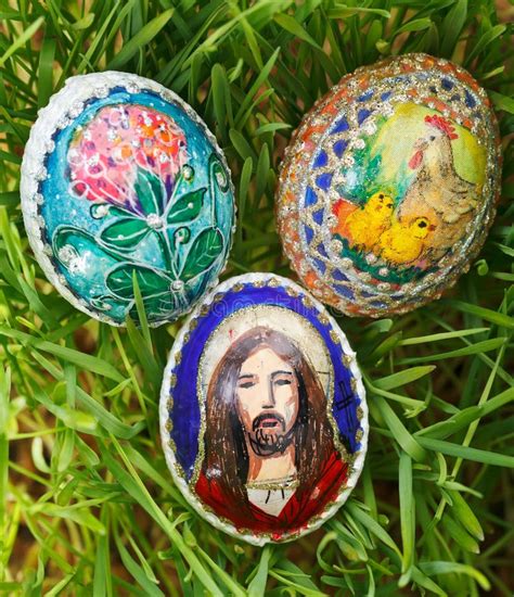 Colorful Painted Easter Eggs Stock Image Image Of Green Ornament