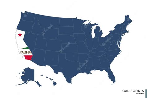 estado de california en el mapa azul de la bandera de los estados unidos de américa y el mapa de