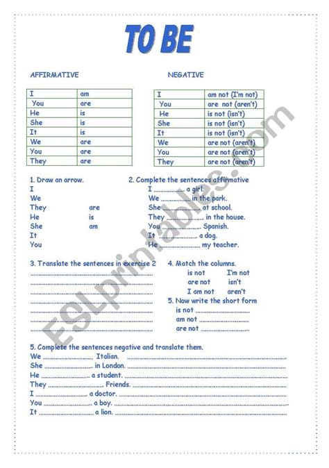 Negative Verb To Be Worksheets