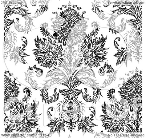 Clipart Seamless Black And White Vintage Floral Pattern 2