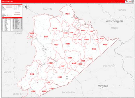 Pike County Ky Zip Code Wall Map Red Line Style By Marketmaps Mapsales