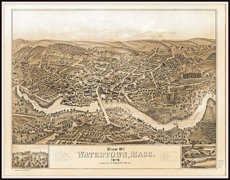 Watertown Ma Panoramic Map Dated 1875 This Print Is A Etsy