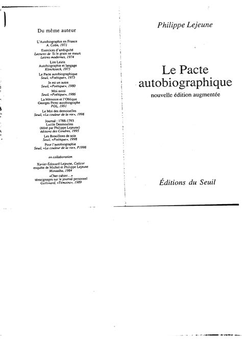Le Pacte Autobiographique Philippe Lejezme Du Auteur E En France A