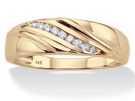 Mens Round Diamond Diagonal Grooved Ring 18 Tcw In 18k Gold Over