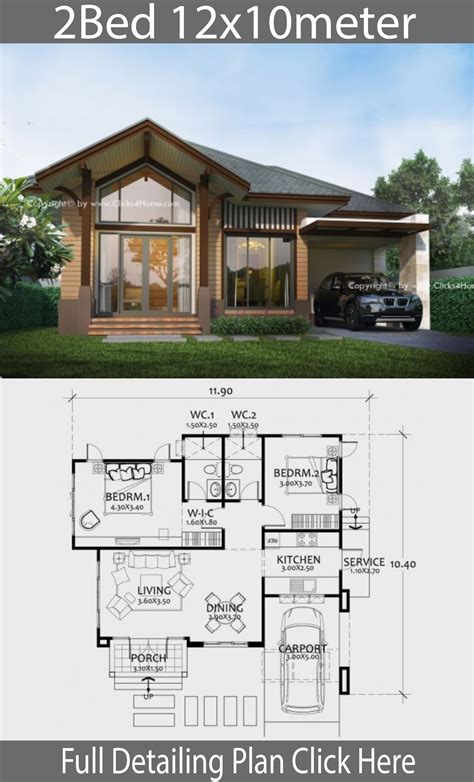 Home Design Plan 12x10m With 2 Bedrooms House Plans 3d