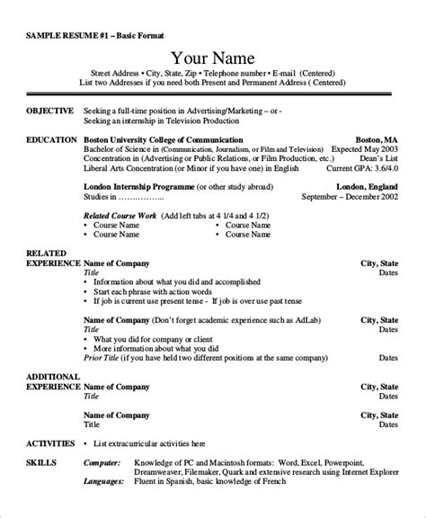 Jul 23, 2021 · as a quick intro, both the resume summary and objective are sections that go on top of your resume, just under the contact information section. FREE 8+ Basic Resume Samples in MS Word | PDF