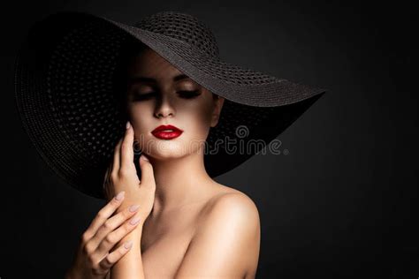 Woman Lips And Black Hat Fashion Model Beauty Portrait Elegant Lady