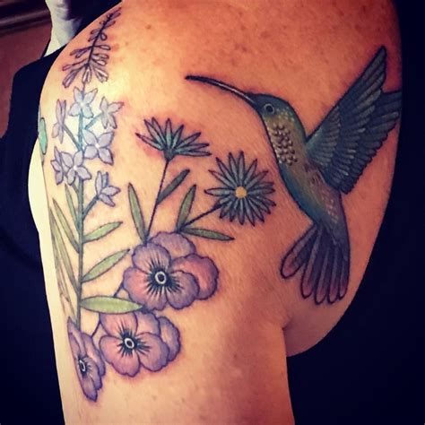 Hummingbird And Pansies Tattoo Pansy Tattoo Flower Tattoo