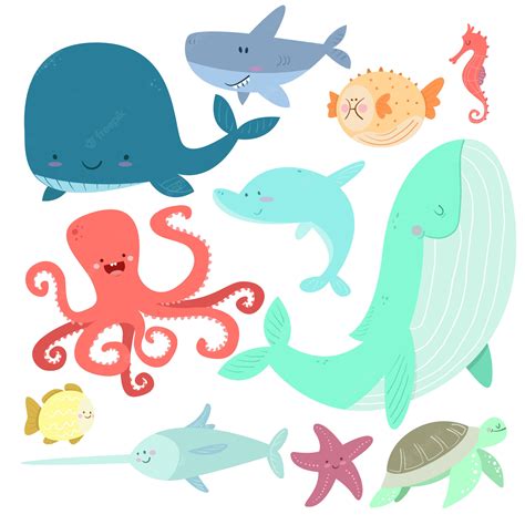 Premium Vector Sea Animals In Cartoon Style