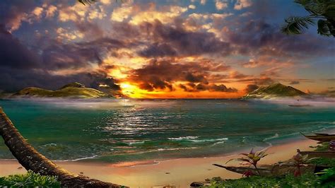 🔥 Download Tropical Island Beach Scenery Sunset Desktop Wallpaper By