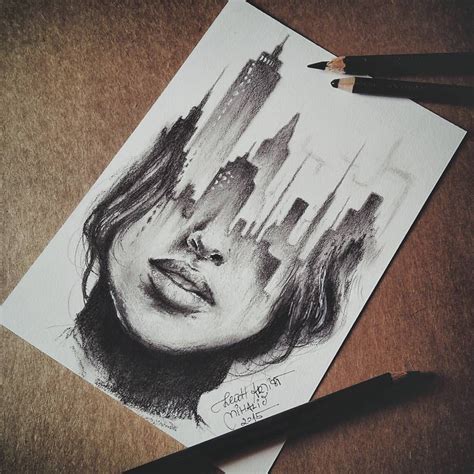 Image Result For Drawing Ideas Head Skyline Woman Art In 2019 Art